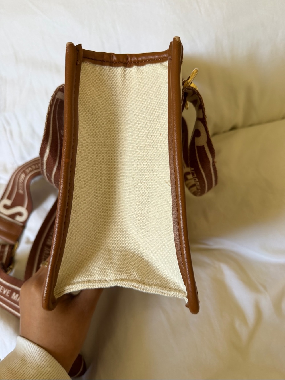 Steve Madden Cream & Brown Canvas Shoulder Bag - Picture 6 of 9